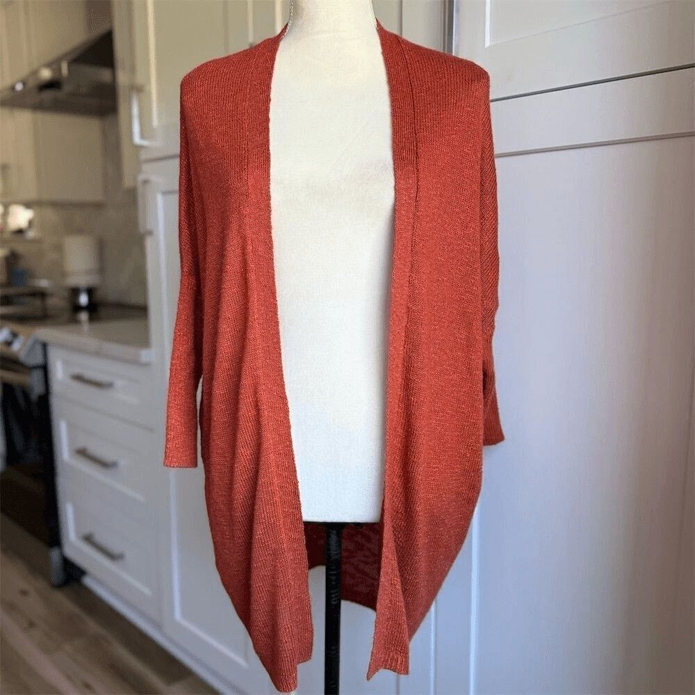 Mango Women's XS/S Orange Knit Cardigan Sweater Batwing Sleeves